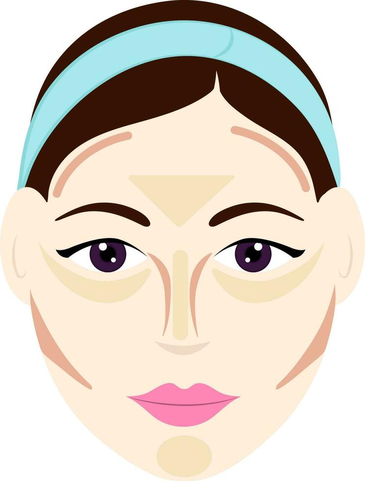 Flat Style Contour Or Highlight By Oval Face Shape  Female Icon. vector