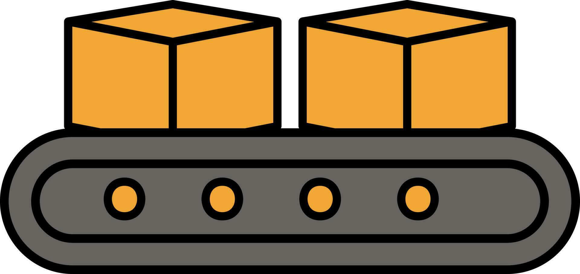 Delivery Boxes On Conveyor Belt Icon In Gray And Orange Color. vector