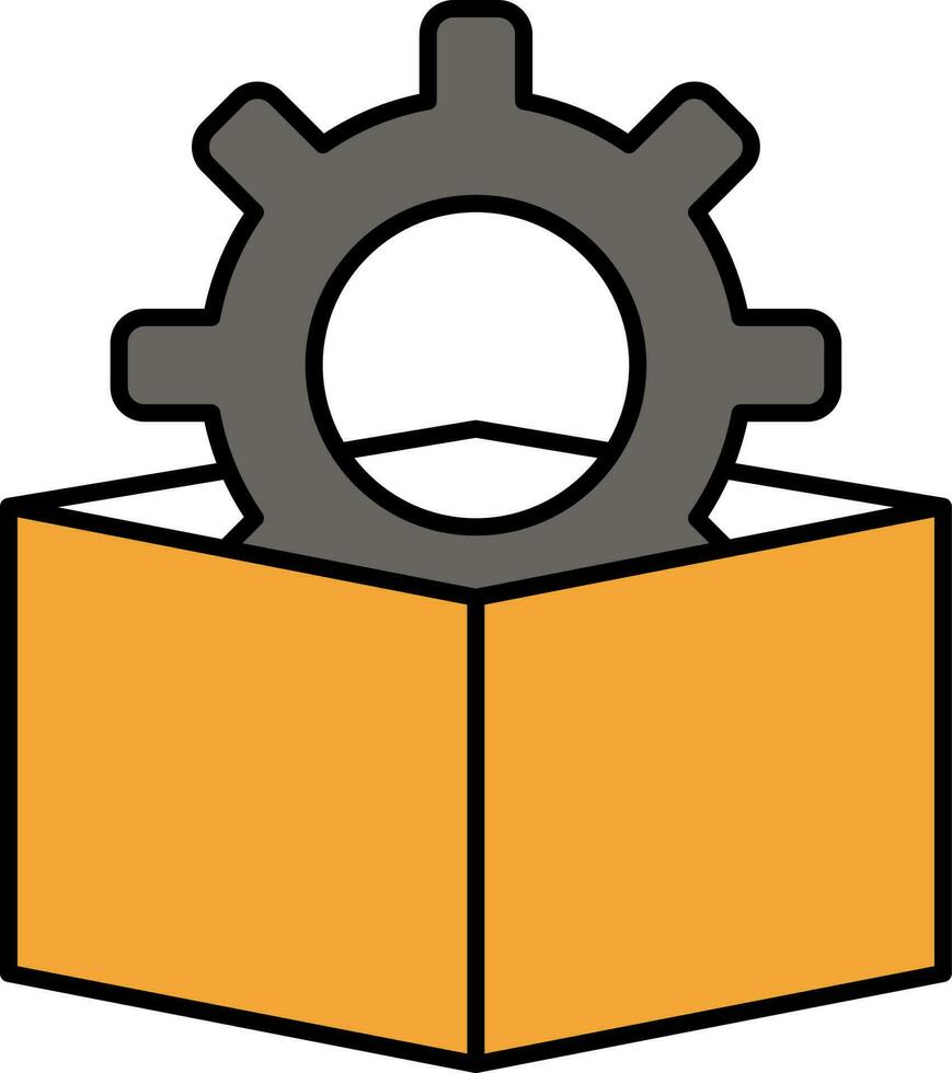 Flat Style Cogwheel In Box Orange And Grey Icon. vector