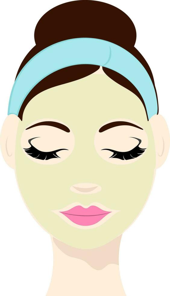 Blue Hairband Wear Female Resting After Face Pack  Flat Icon. vector