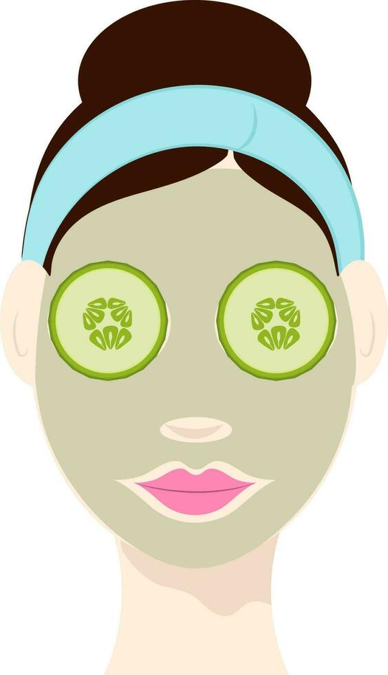 Resting Female After Face Pack With Cucumber Slices On Eye Flat Icon. vector