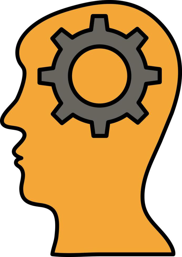 Cogwheel In Human Head Orange And Grey Icon. vector