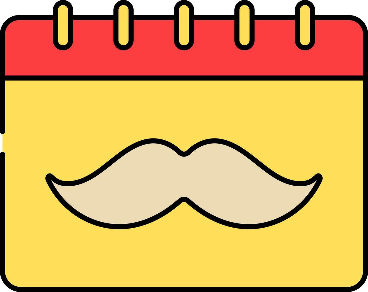 Bigote símbolo calendario rojo y amarillo icono. vector