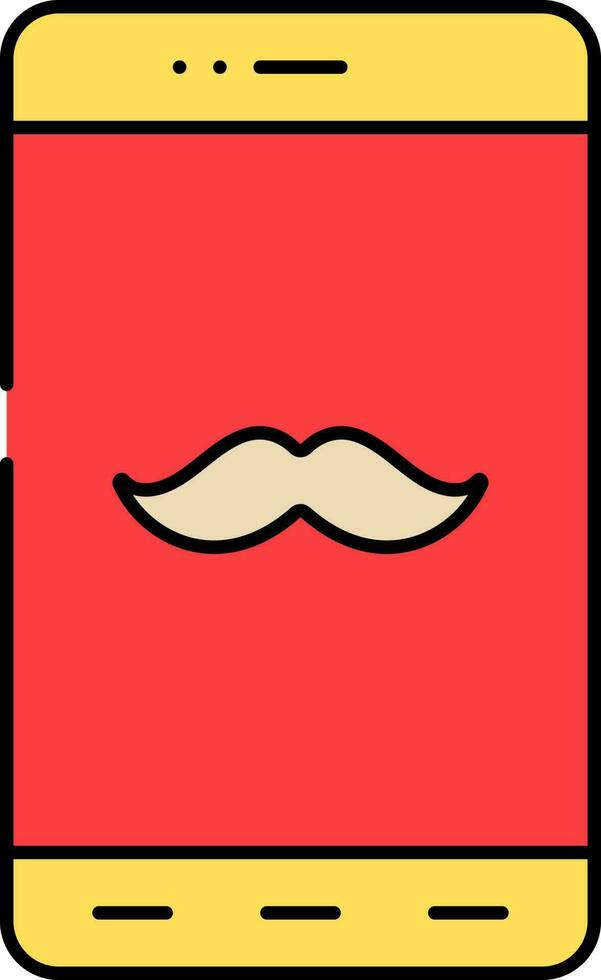 Bigote símbolo en teléfono inteligente pantalla naranja y amarillo icono. vector