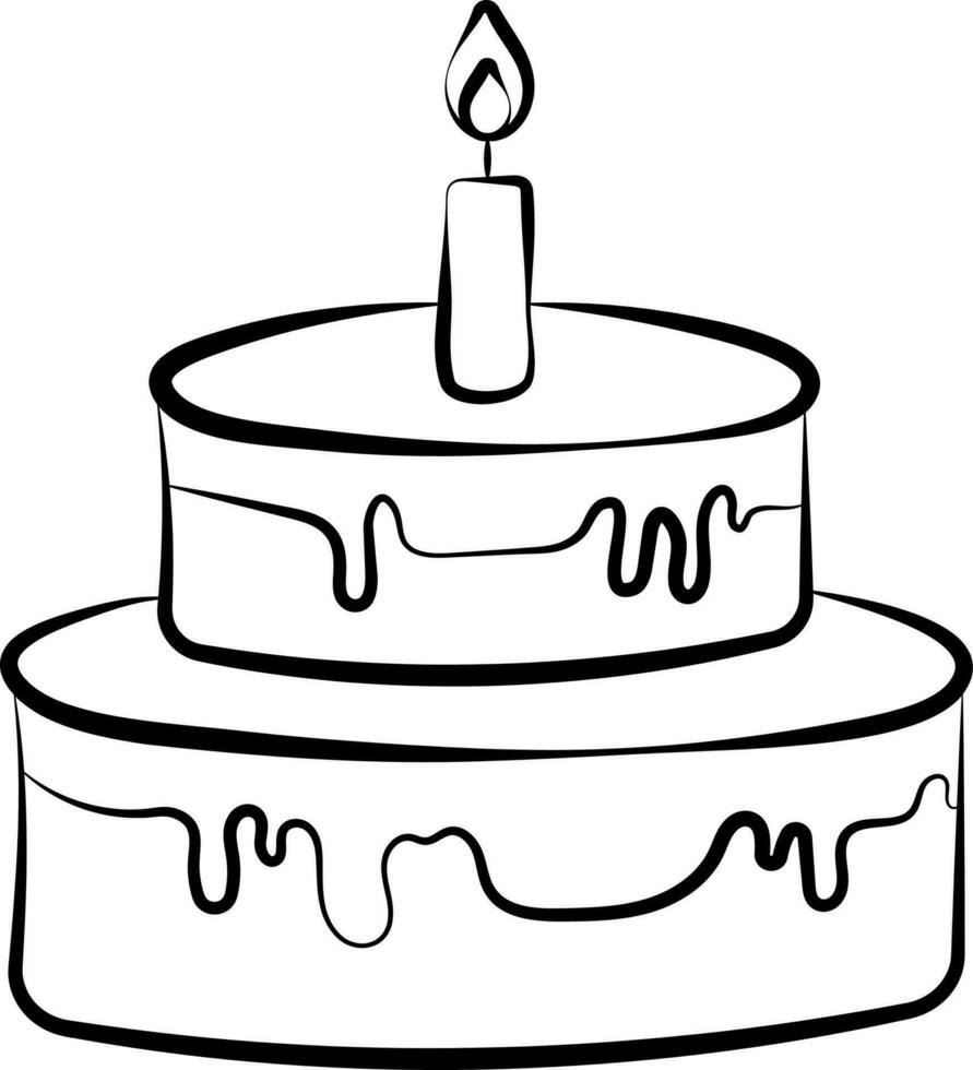 Burning Candle In Two Layer Cake Black Outline Icon. vector