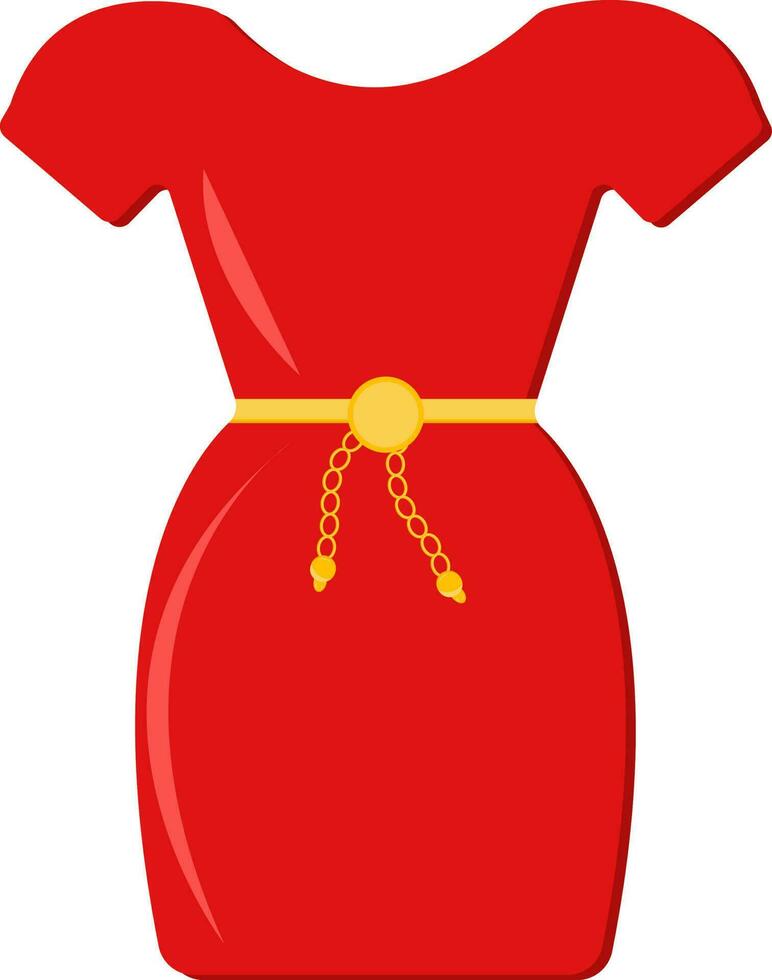 rojo medio manga mini vestir con dorado cadena plano icono. vector