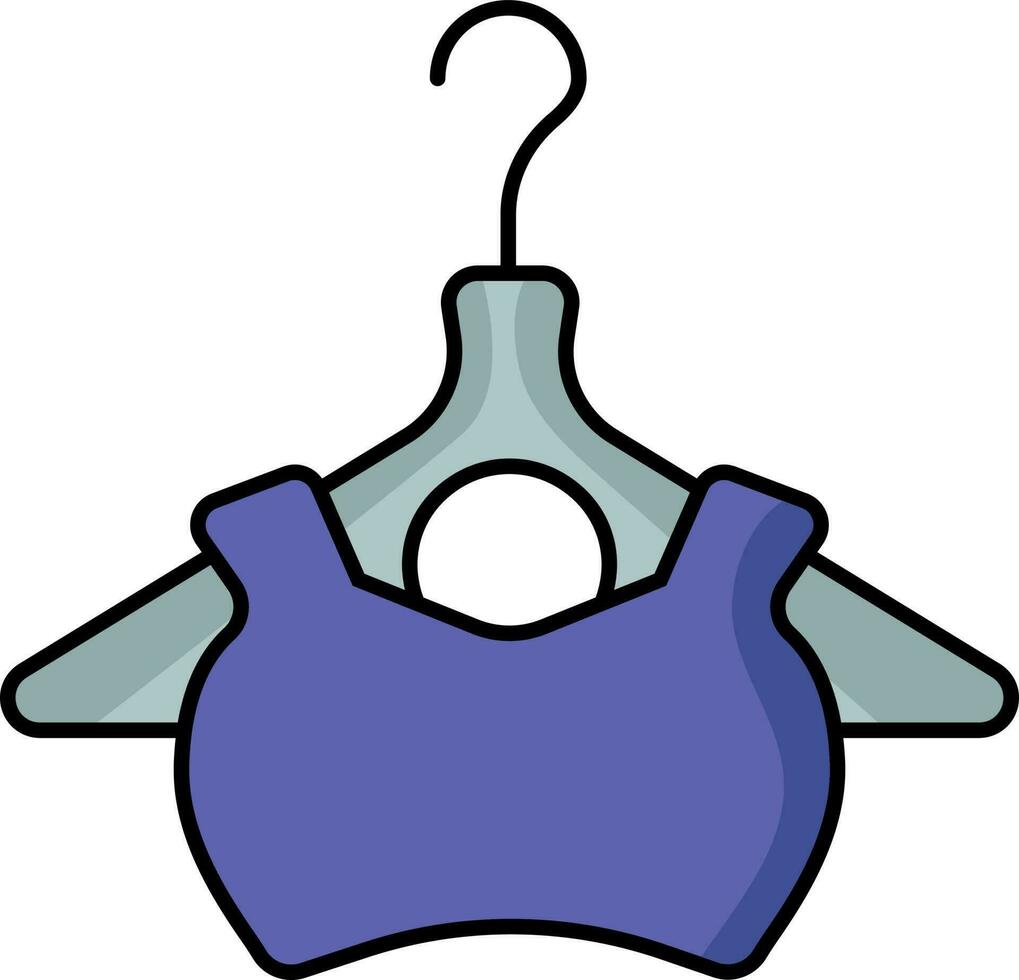 Sleeveless Blouse Or Crop Top Hanging Hanger Icon In Navy Blue And Grey Color. vector