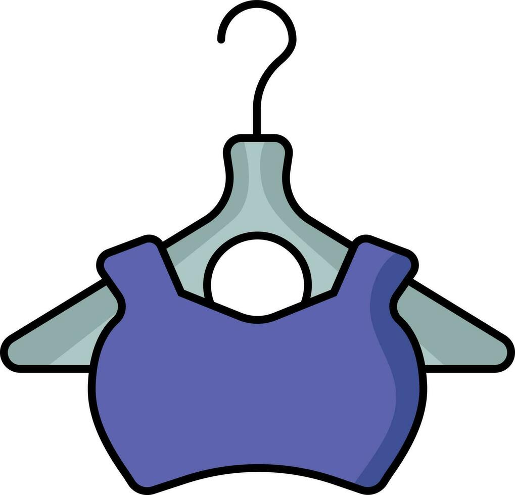 sin mangas blusa o cosecha parte superior colgando percha icono en Armada azul y gris color. vector