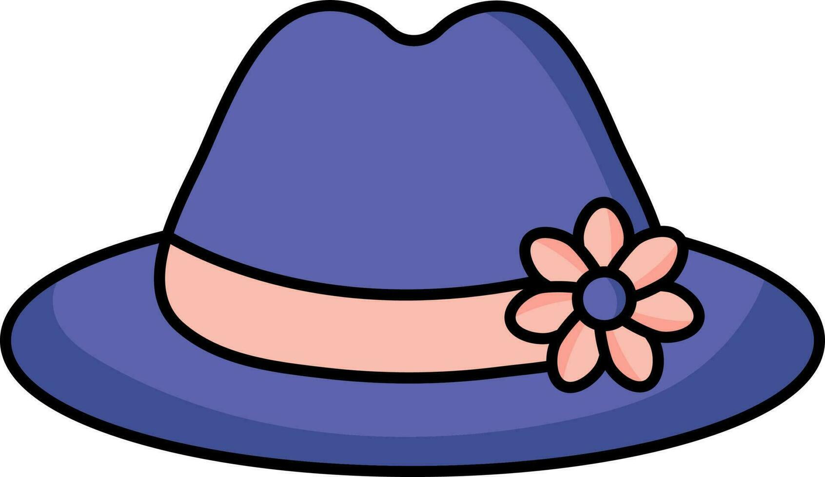 Flower Fedora Hat Icon Icon In Navy Blue And Pink Color. vector