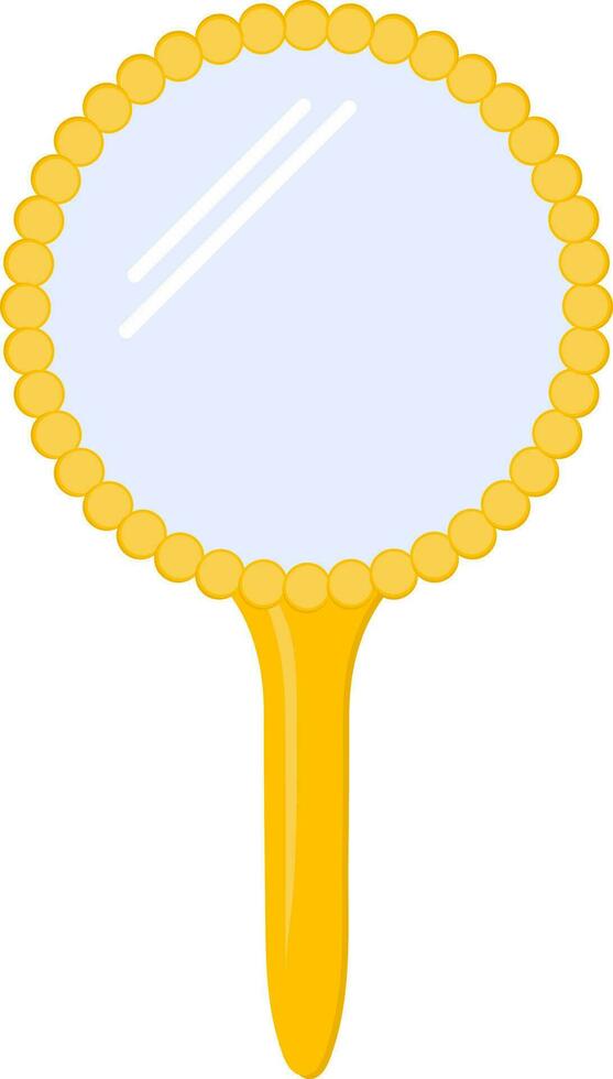 Pearls Hand Mirror Flat Icon In Yellow Color. vector