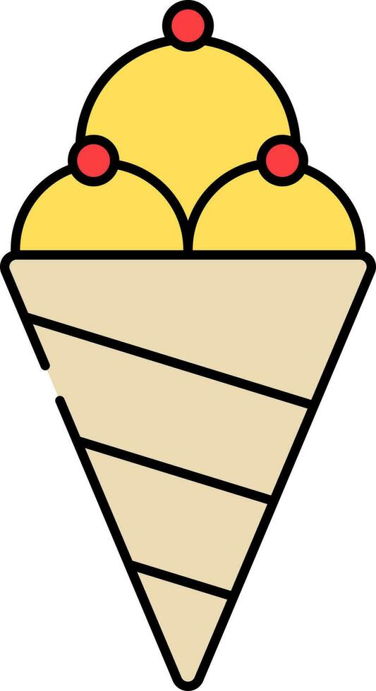 Yellow Ice Cream Scoop Cone Icon In Flat Style. vector