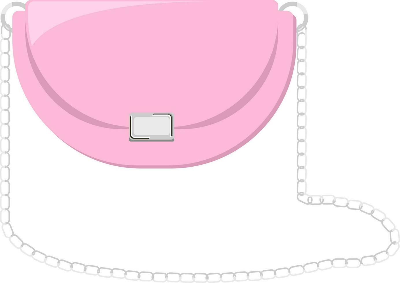 Pink And Silver Hand Bag With Long Chain Flat Icon. vector