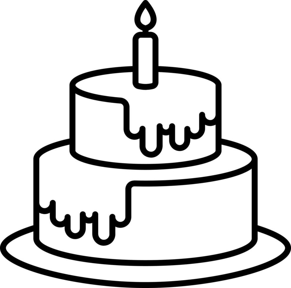 Burning Candle in Two Layer Cake Black Outline Icon. vector