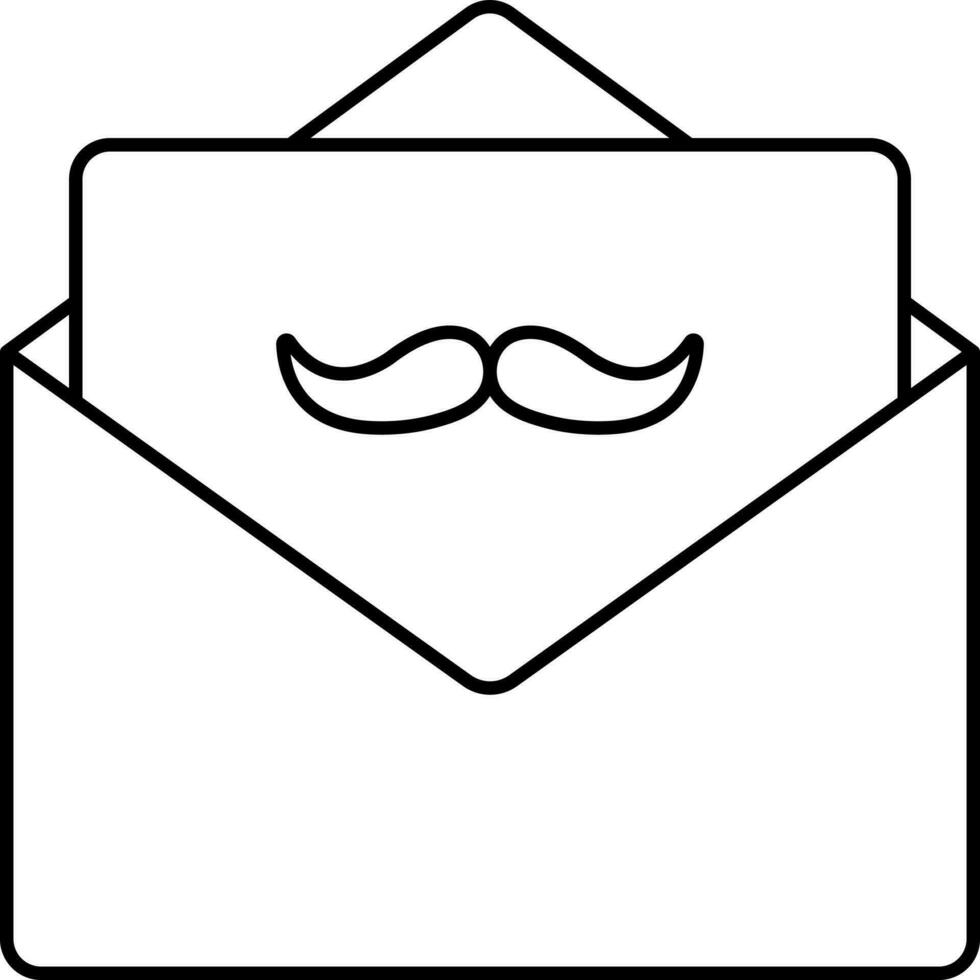 Open Envelope With Mustache Notes Black Outline Icon. vector