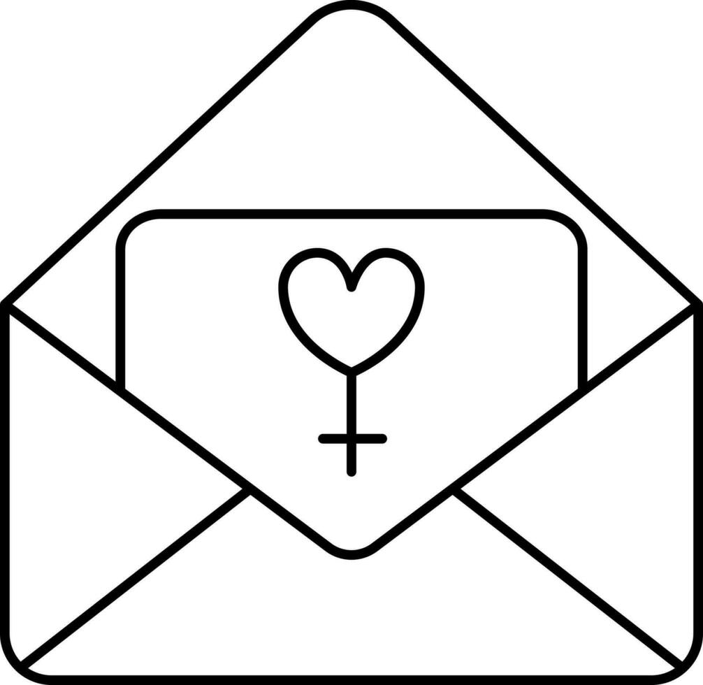 Black Thin Line Art Of Female Greeting Card With Envelope Icon. vector