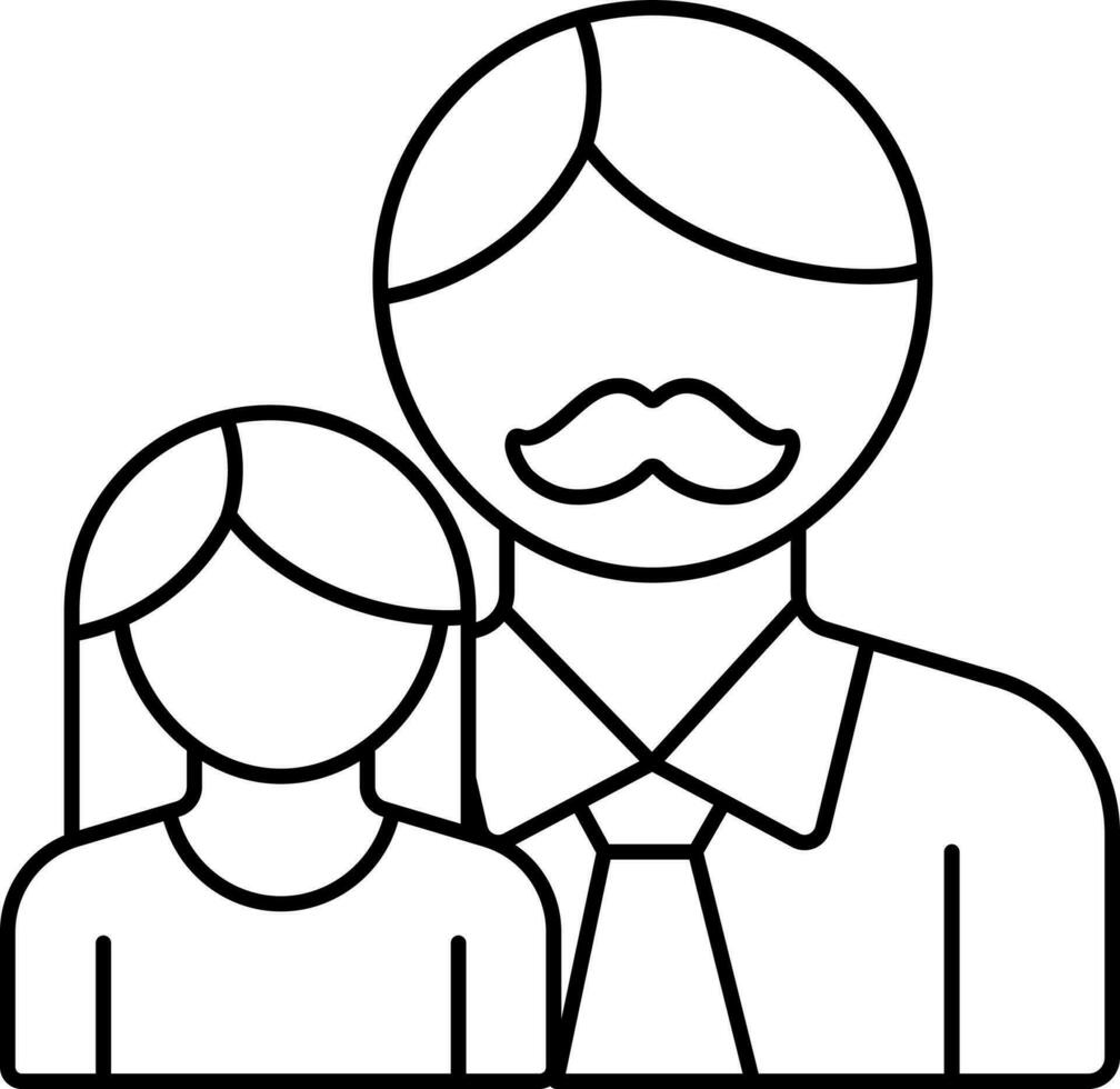 Illustration Of Girl With Father Icon in Black Outline. vector