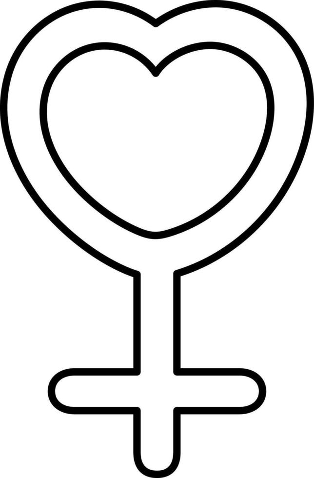 Black Line Art Heart With Female Gender Symbol Or Icon. vector