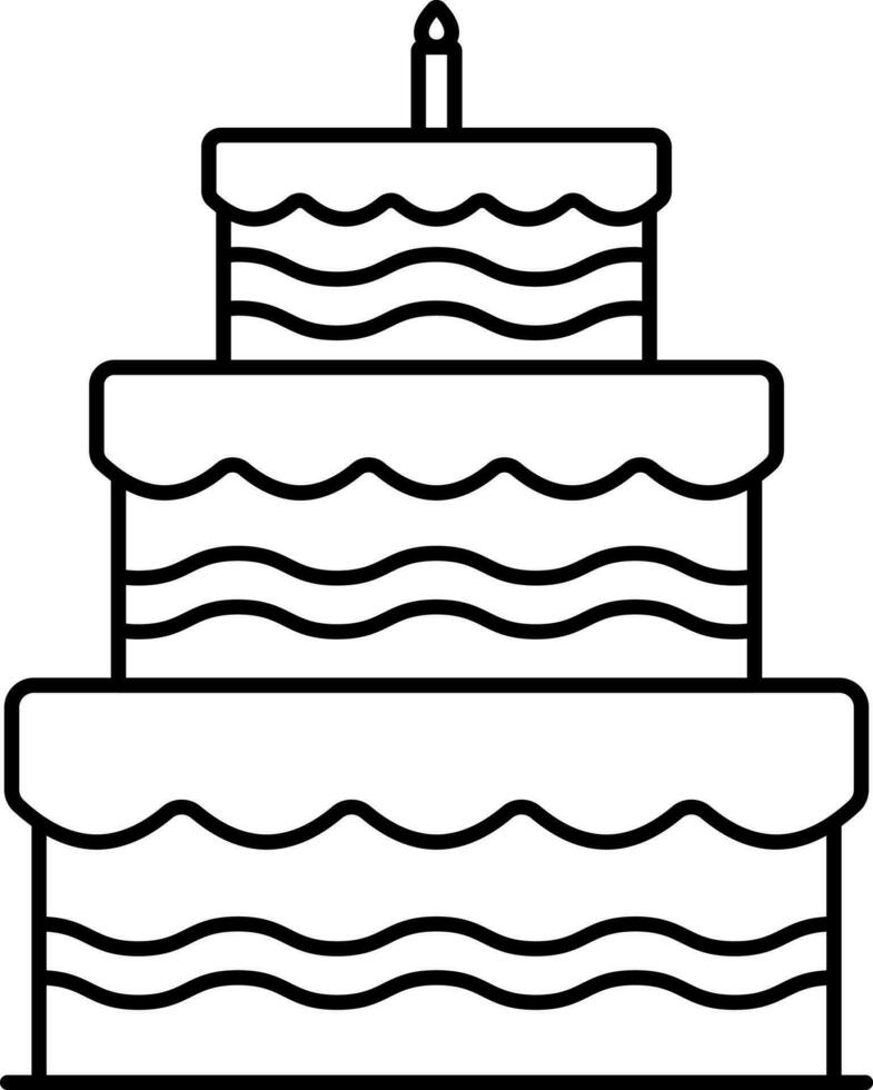 Isolated Burning Candle in Two Layer Cake Black Outline Icon. vector