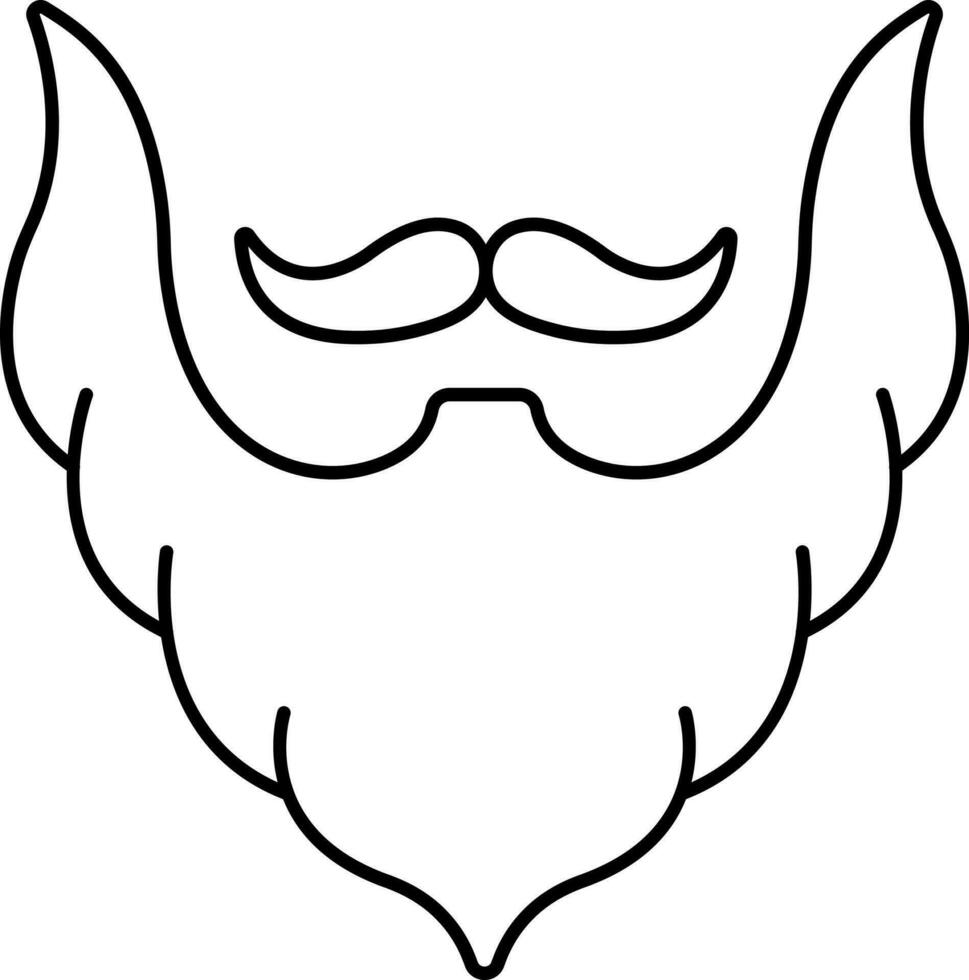 Black Line Art Mustache With Beard Icon in Black Outline. vector