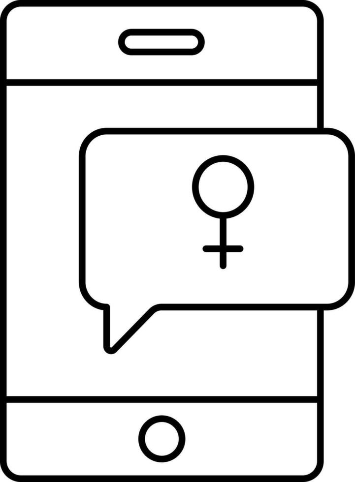Female Gender Message In Mobile Screen Black Outline Icon. vector