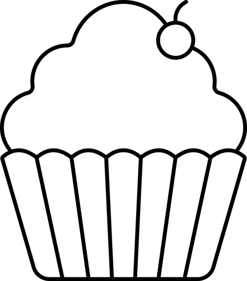 Illustration of Cup Cake Icon in Black Outline. vector
