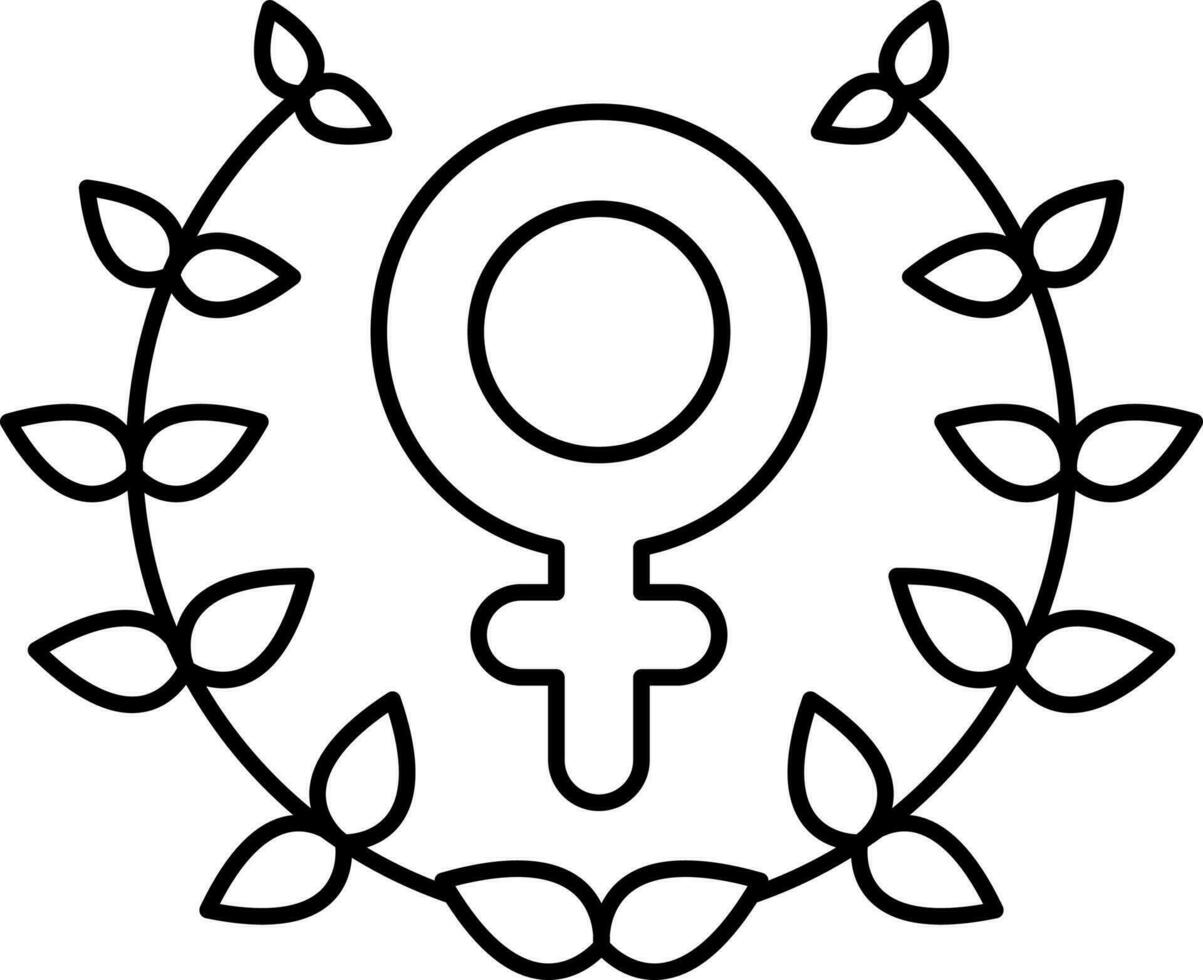 Feminism Wreath Icon In Black Line Art. vector