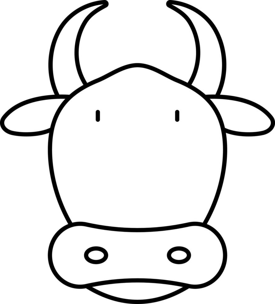 Cow Or Bull Face Icon In Black Line Art. vector