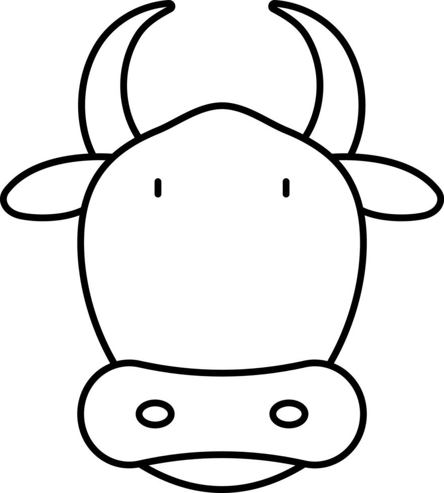 Cow Or Bull Face Icon In Black Line Art. vector