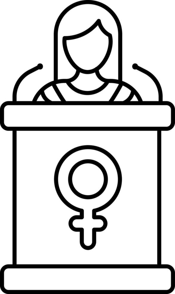 Young Lady In Mic Podium Icon In Line Art. vector