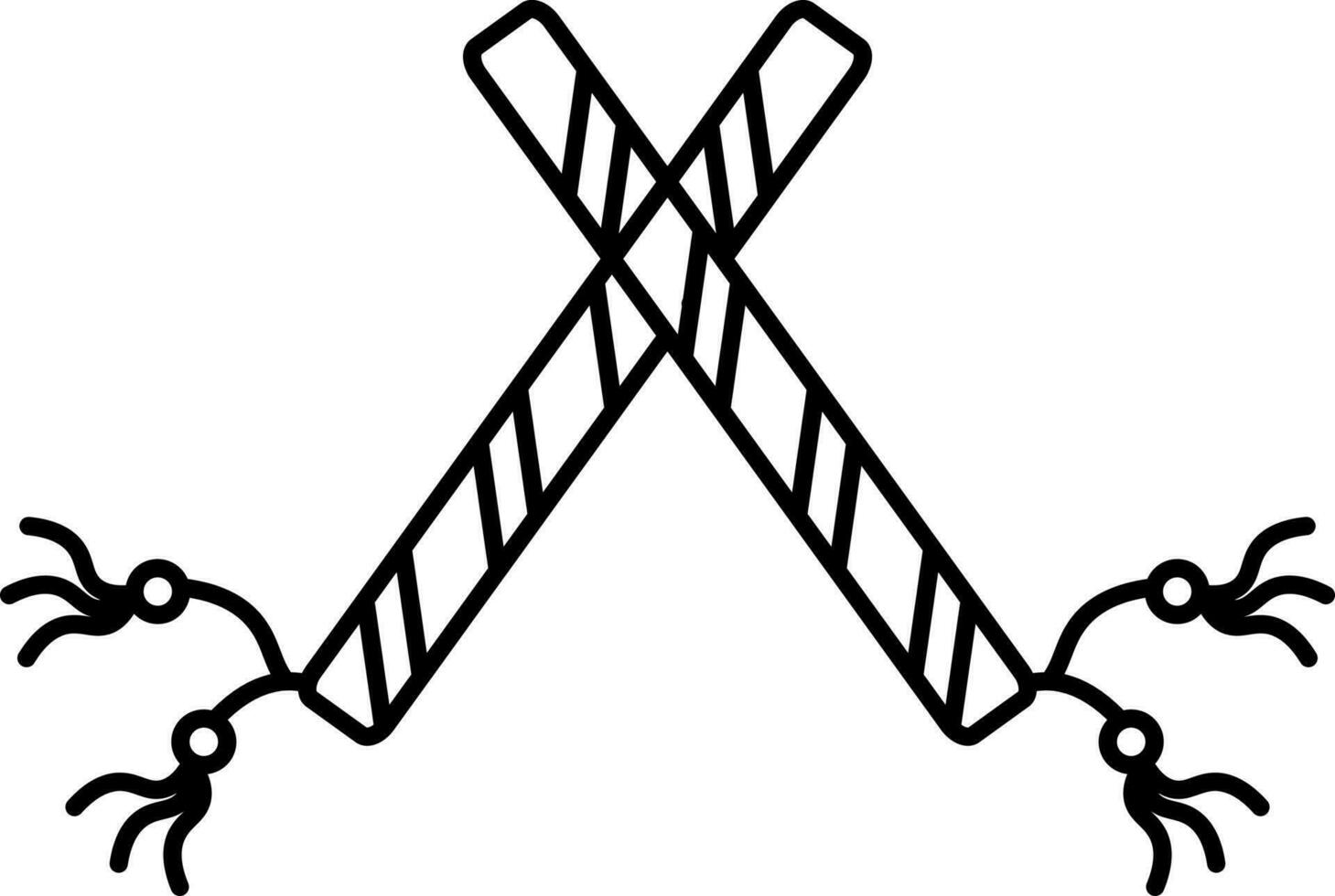 Cross Dandiya Sticks Icon In Thin Line Art. vector