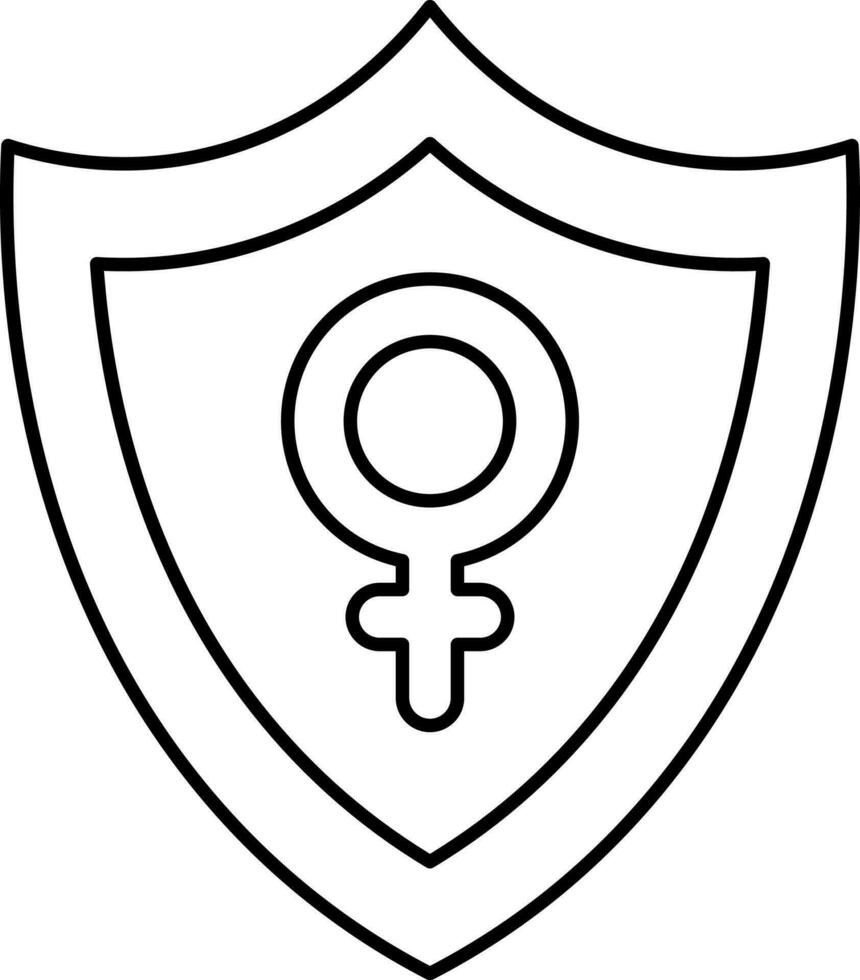 Female Symbol Shield Icon In Black Outline. vector