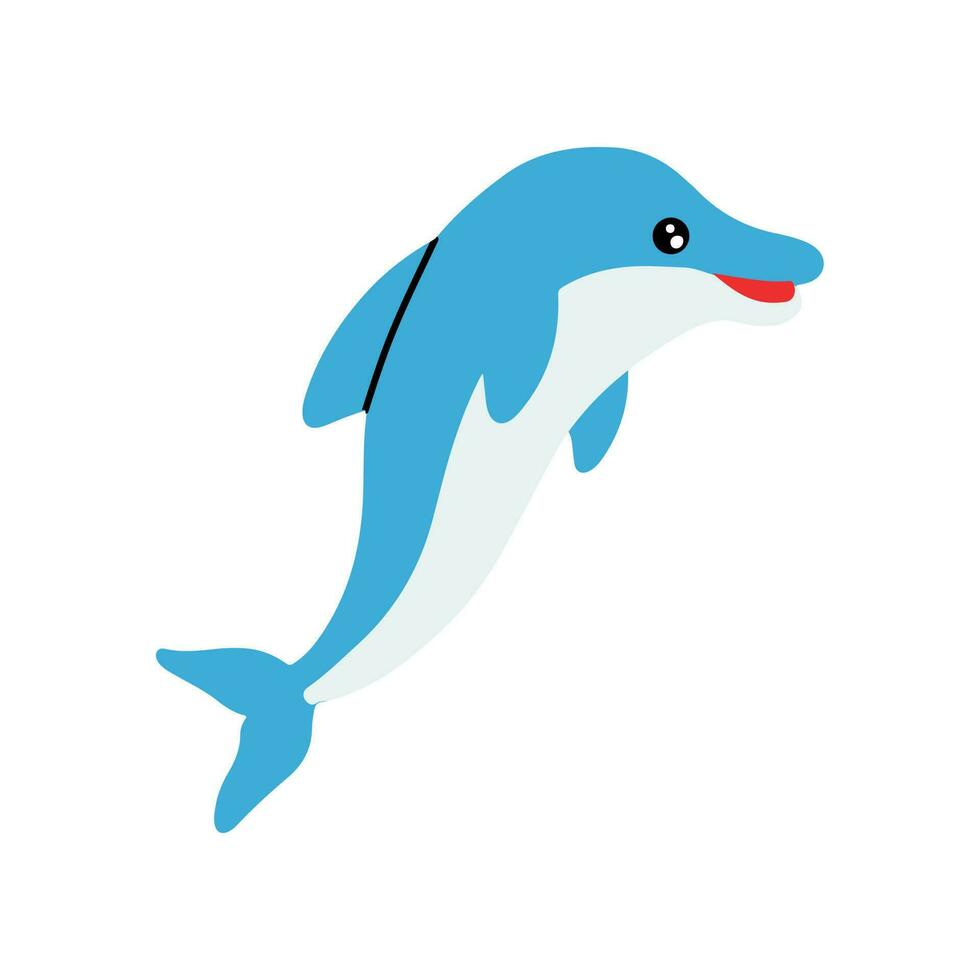 Vector illustration cute cartoon dolphin jumping out of the sea.