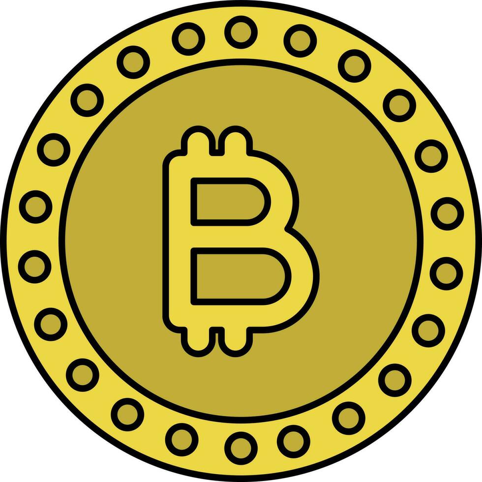 Gold Bitcoin Flat Icon On White Background. vector