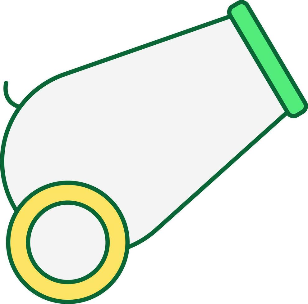 Flat Style Cannon Green And Yellow Icon. vector