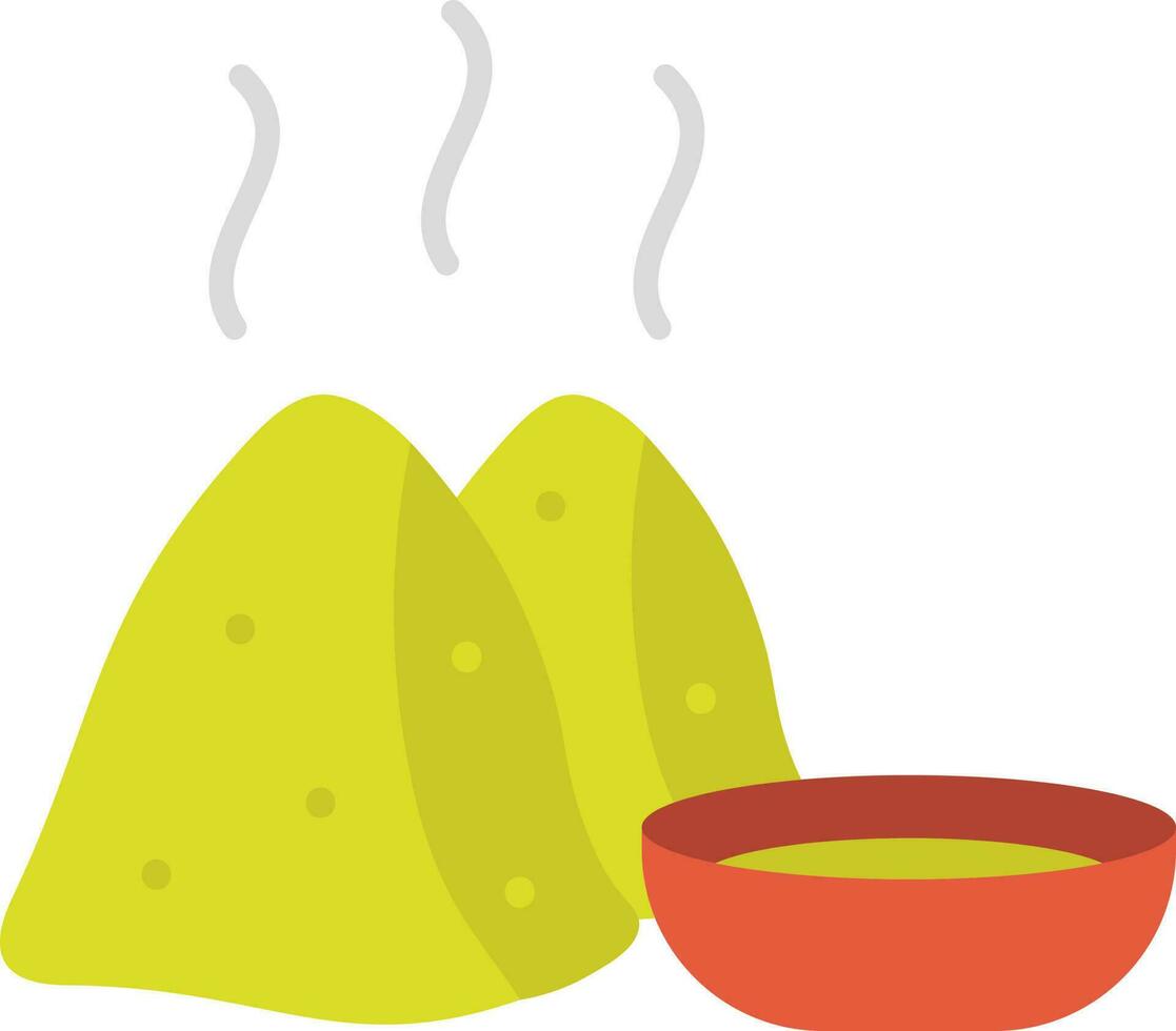 caliente samosa con salsa cuenco verde y rojo icono. vector