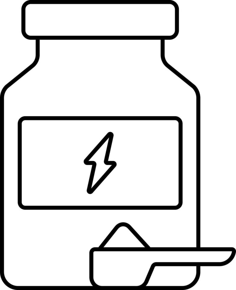 Energy Powder Bottle With Spoon Black Stroke Icon. vector