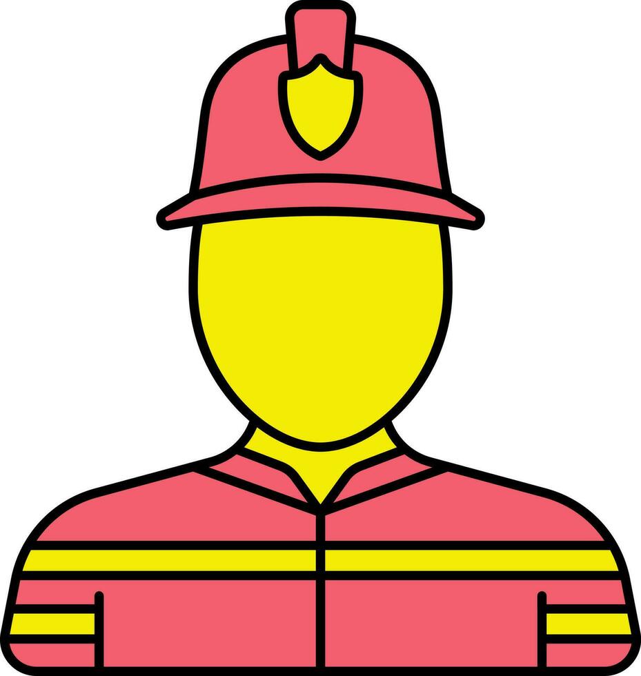 Faceless Fire Fighter Man Icon In Red And Yellow Color. vector