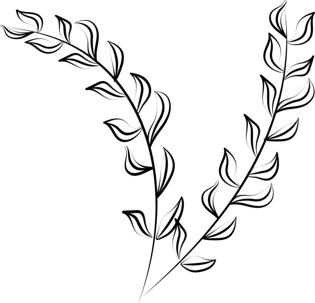 Stroke Style Wild Leaves Stem Icon. vector