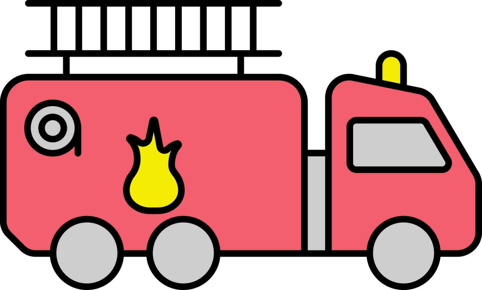 Red And Yellow Fire Truck Icon In Flat Style. vector