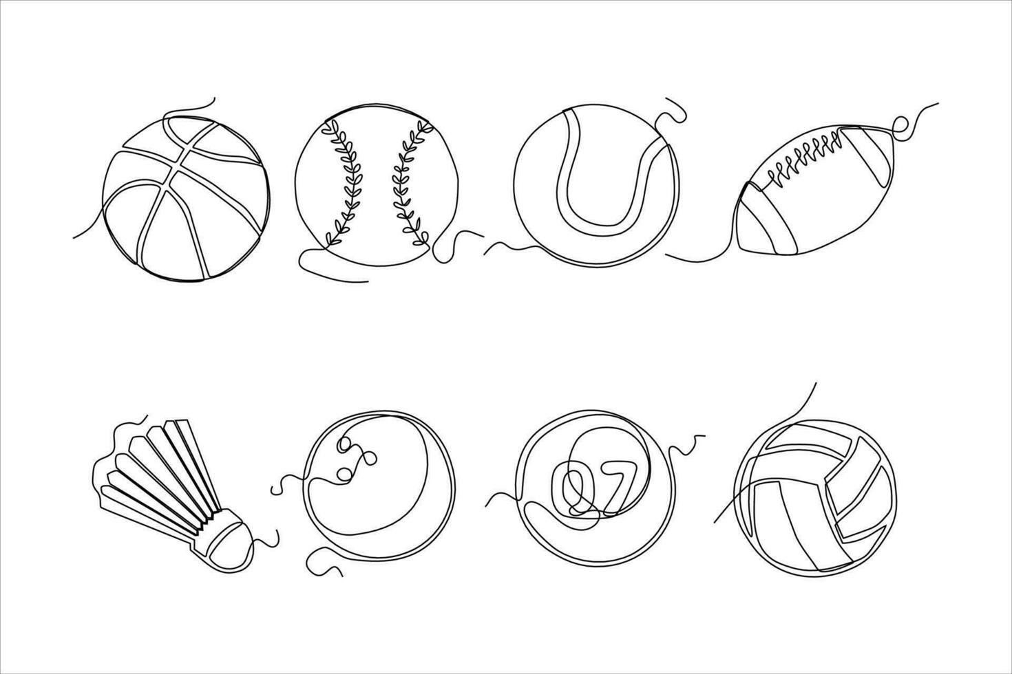 ball set continuous line art vector illustration