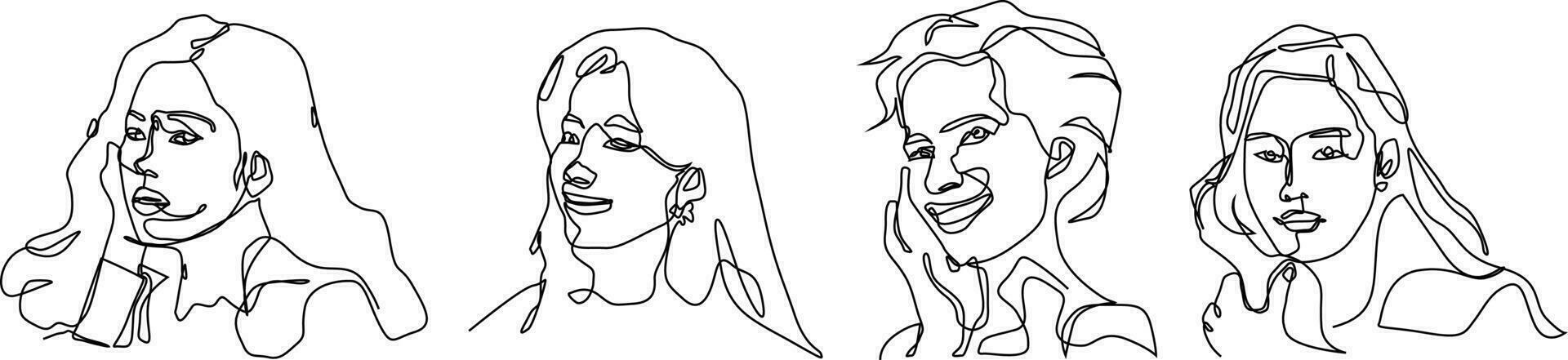 Bundle set of continuous line illustrations of women vector