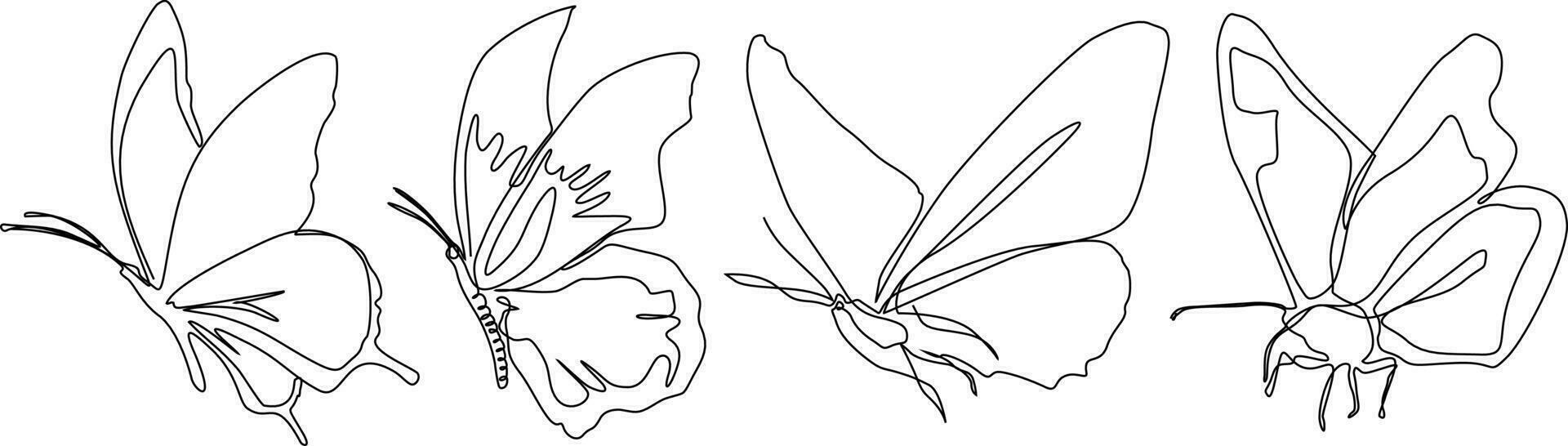 Butterfly continuous line drawing bundle set vector