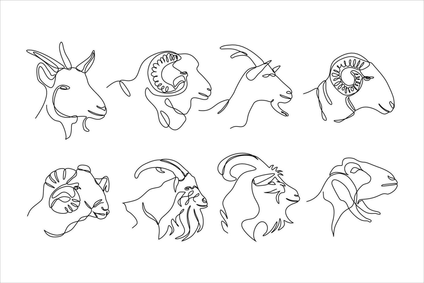 goat head continuous line art vector set illustration