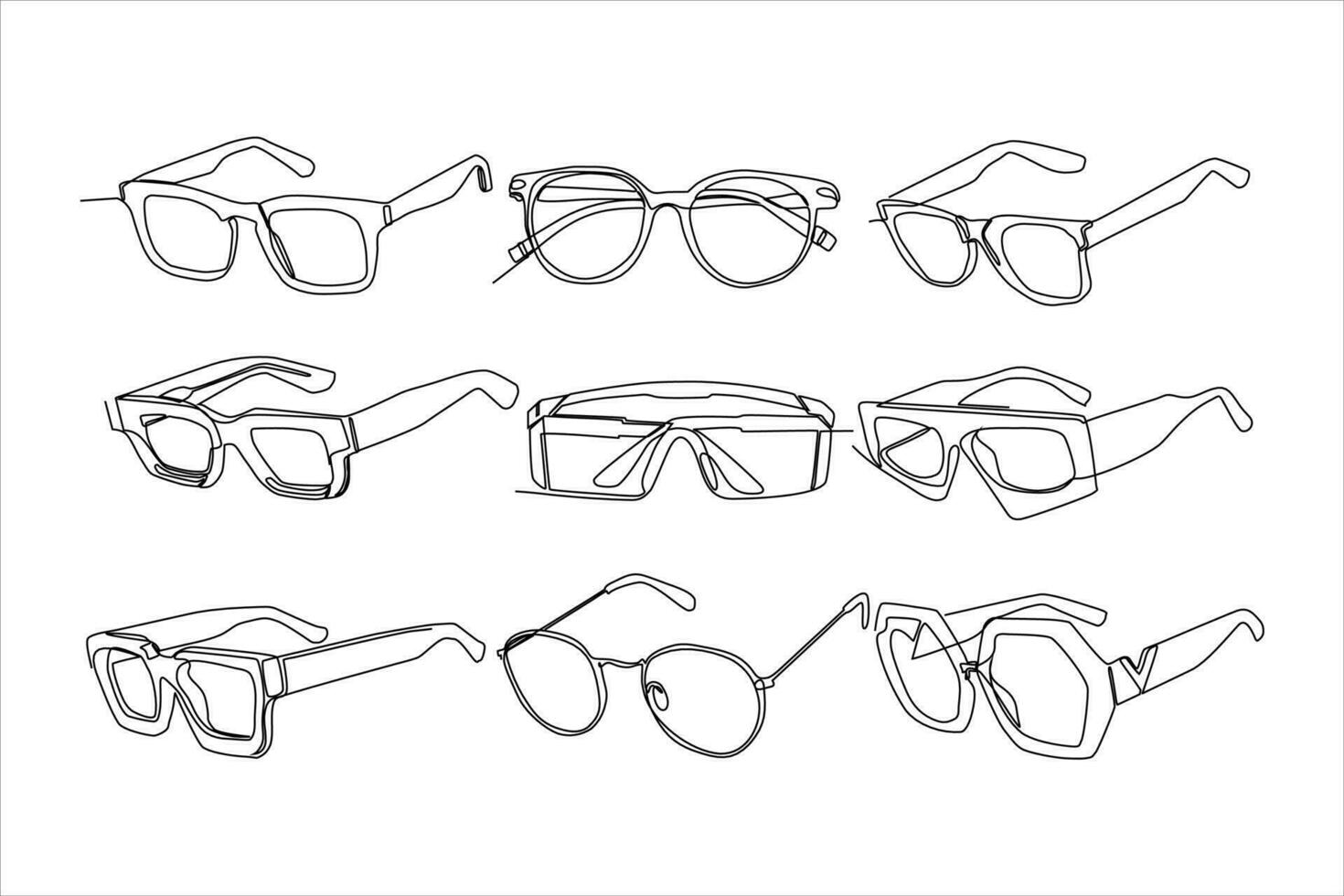 glasses continuous line art vector set illustration