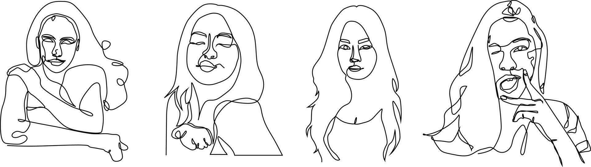 Bundle set of continuous line illustrations of women vector