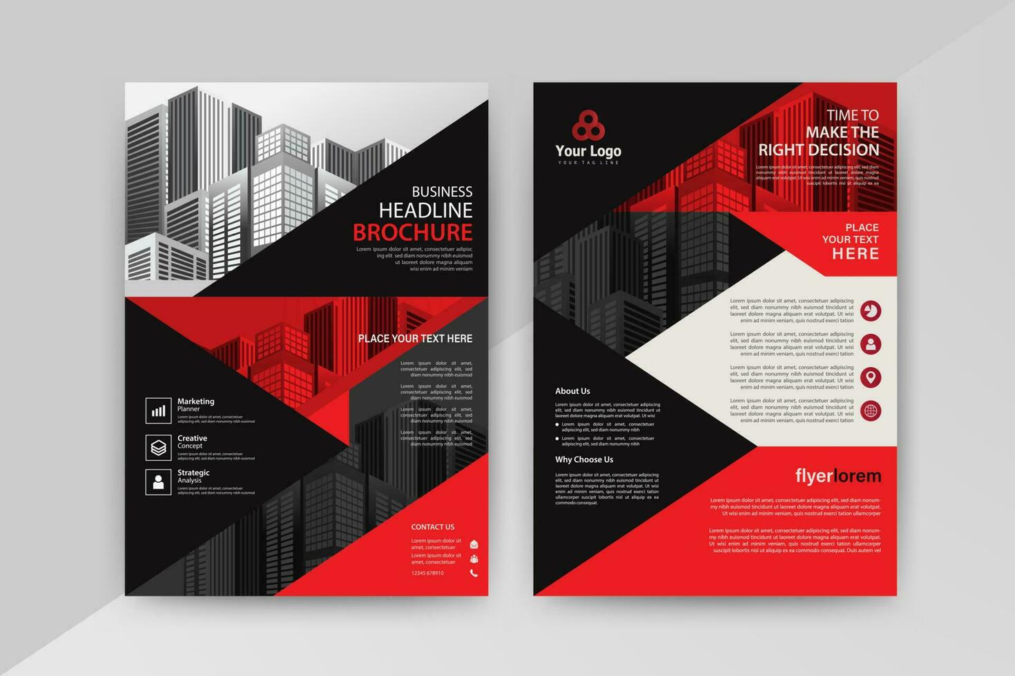 Business abstract vector template for Flyer, Brochure, AnnualReport, Magazine, Poster, Corporate Presentation, Portfolio, Market, infographic with Red and Black color size A4, Front and back.