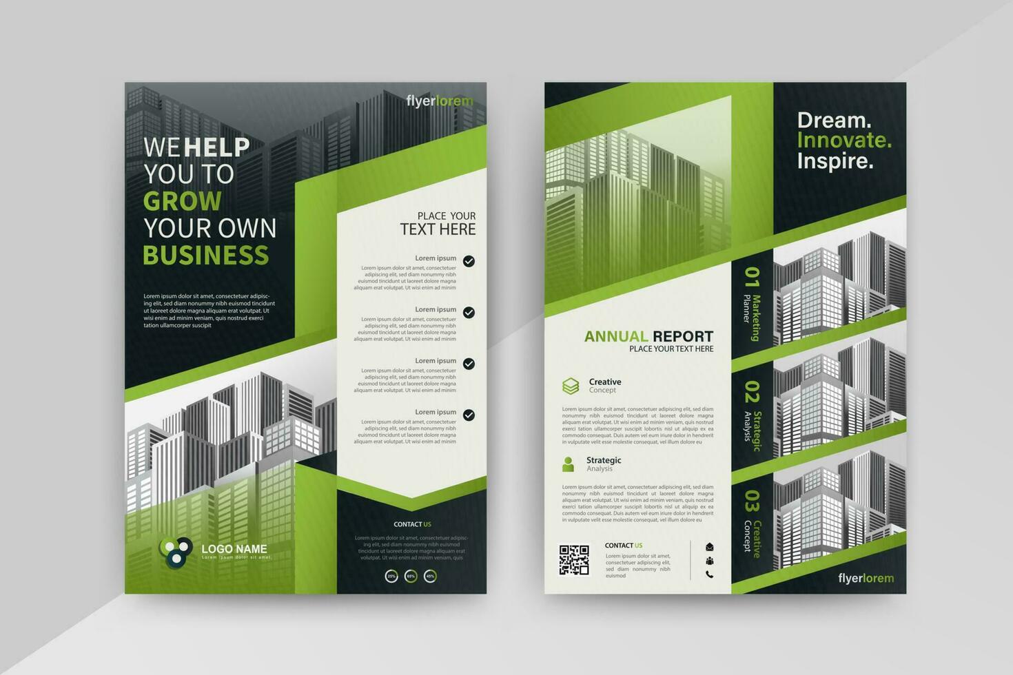 Abstract Geometric Business vector template for Brochure, Annual Report, Magazine, Poster, Corporate Presentation, Portfolio, Flyer, Market, infographic with green color size A4, front and back