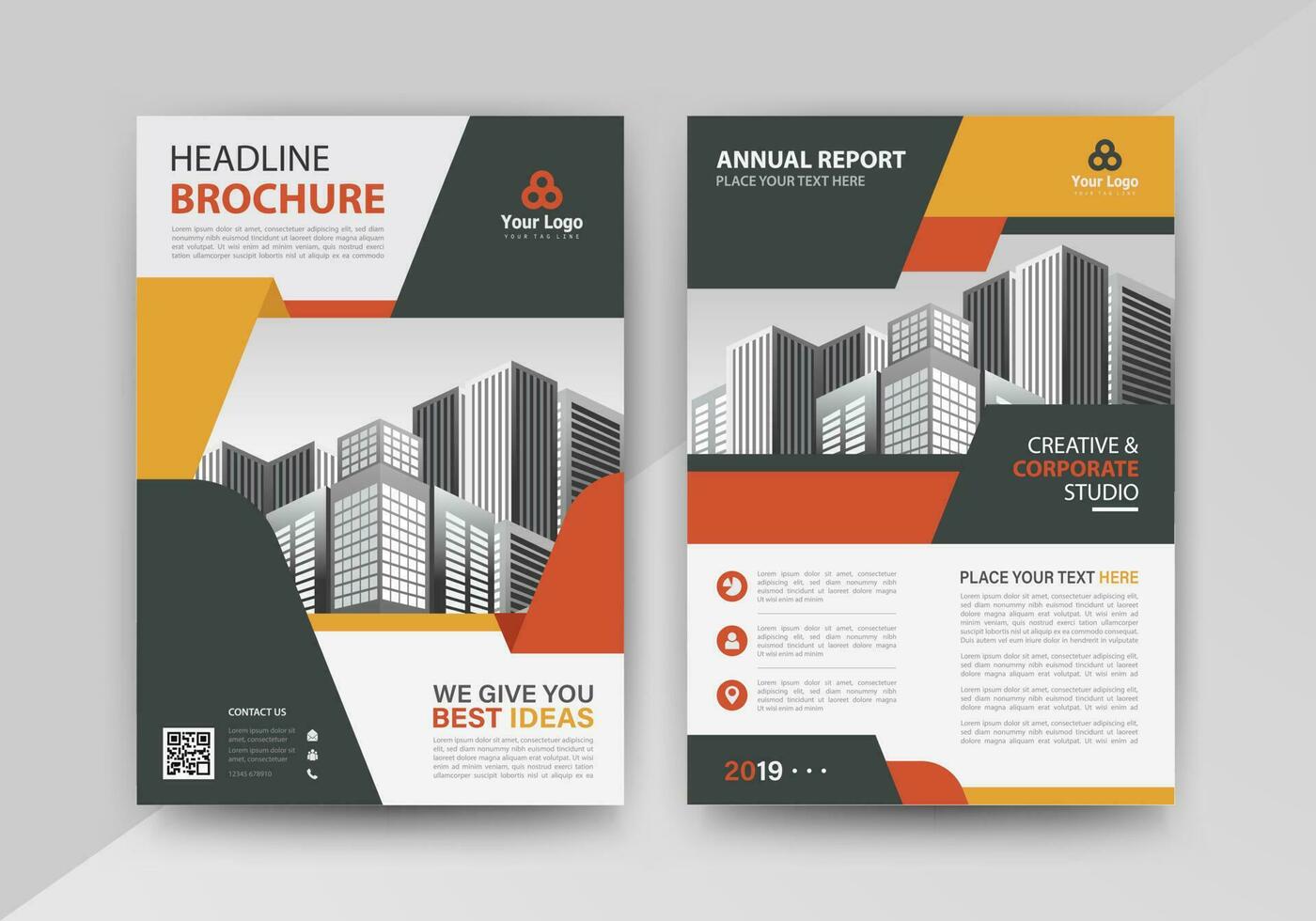Business abstract vector template for Brochure, AnnualReport, Magazine, Poster, Corporate Presentation, Portfolio, Flyer, infographic with Yellow and Red color size A4, Front and back. Vector
