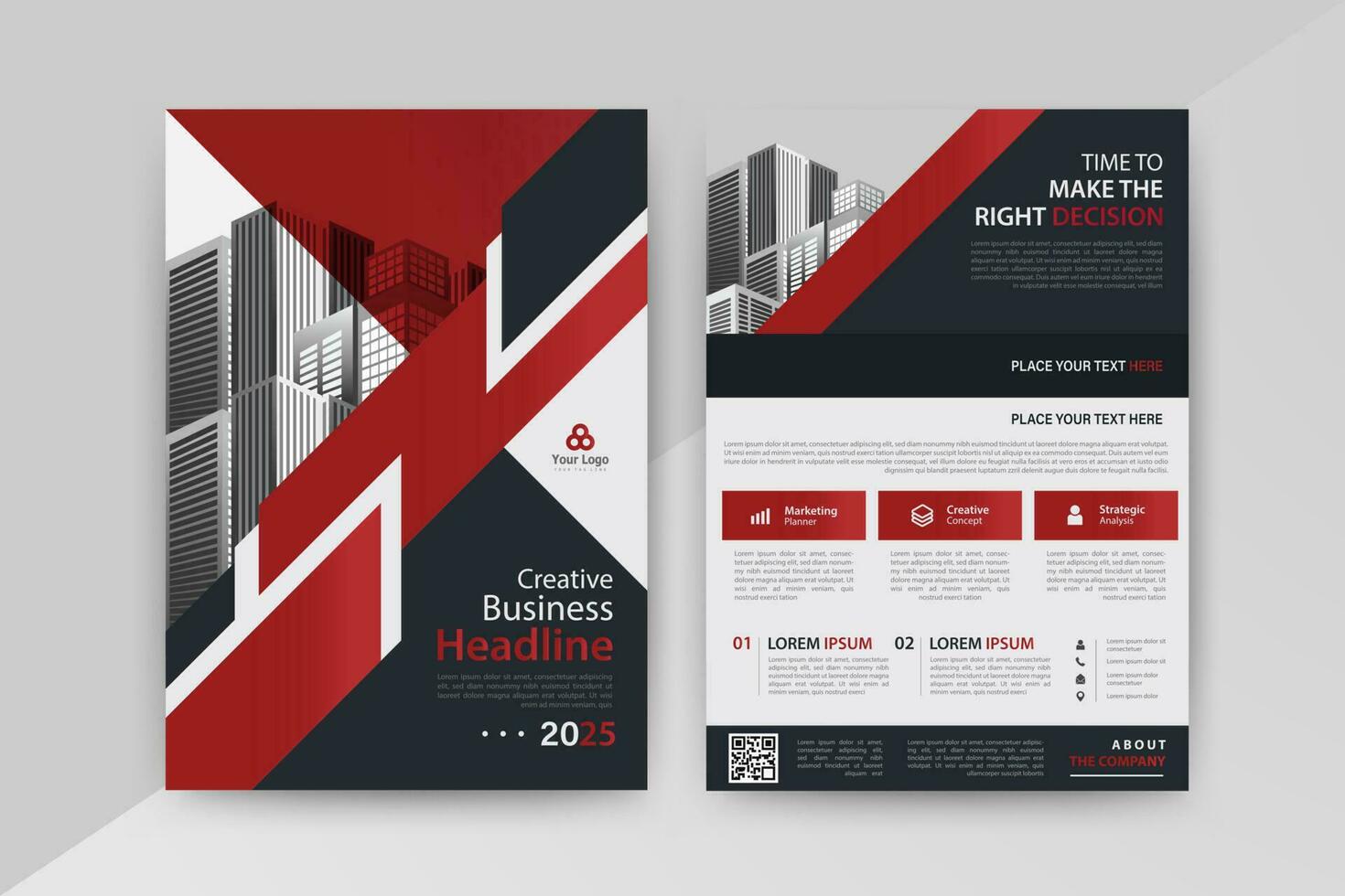 Business abstract vector template for Flyer, Brochure, AnnualReport, Magazine, Poster, Corporate Presentation, Portfolio, Market, infographic with Red and Black color size A4, Front and back.