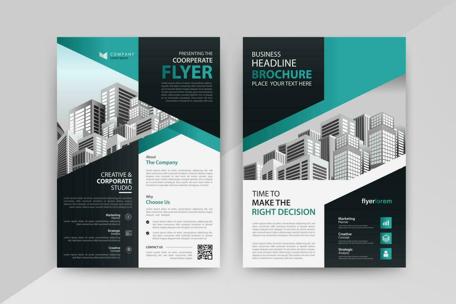 Business abstract vector template for Flyer, Brochure, AnnualReport, Magazine, Poster, Corporate Presentation, Portfolio with cyan and black color size A4, Front and back. Vector